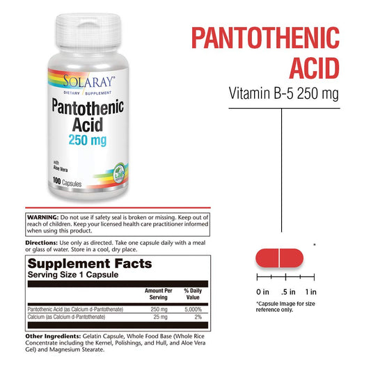 Etiqueta Solaray Vitamina B5 Ácido Pantoténico 250 mg 100 cápsulas