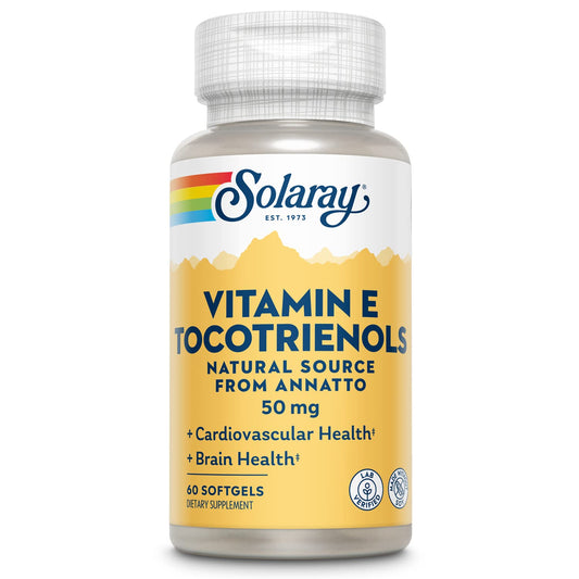 Botella de SOLARAY Vitamina E Tocotrienoles 50mg 50 cápsulas