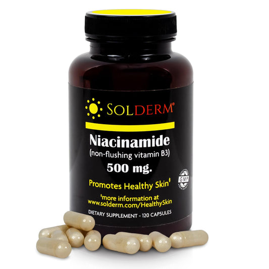 Frasco SOLDERM Niacinamida vitamina b3 120 cápsulas para piel sana