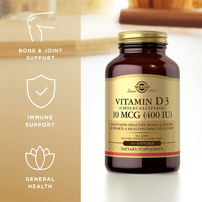 Solgar cápsulas blandas vitamina D3 para absorción óptima de calcio