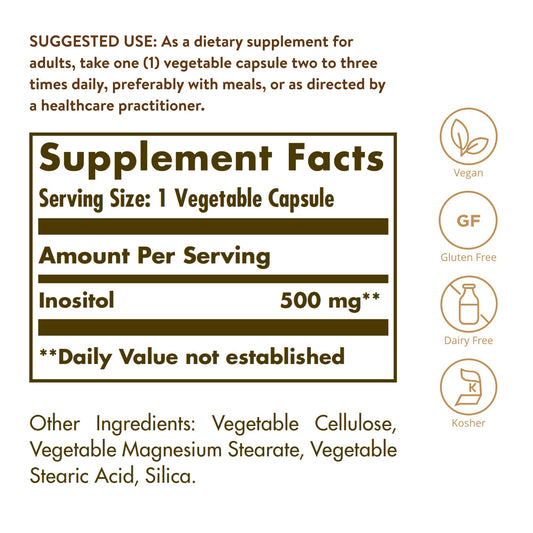 información nutricional Solgar Inositol 500 mg