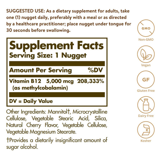 Caja SOLGAR metilcobalamina vitamina B12 para energía y salud