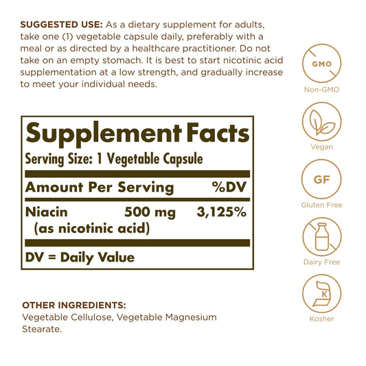 Solgar niacina cápsulas para energía y metabolismo