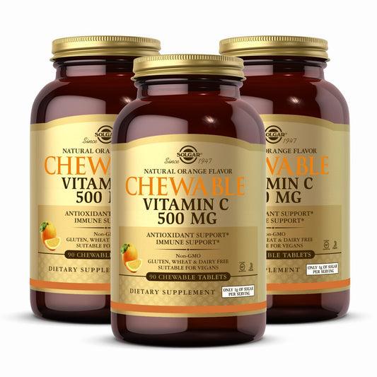 SOLGAR vitamina c masticable sabor naranja 500 mg paquete 3