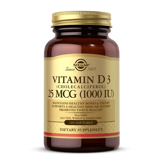 Botella de Solgar Vitamina D3 1000 UI con 100 cápsulas