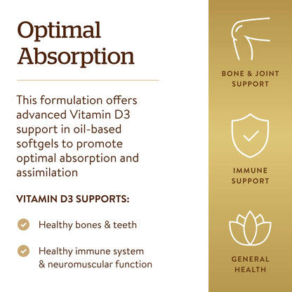 Solgar Vitamina D3 1000 UI cápsulas blandas apiladas