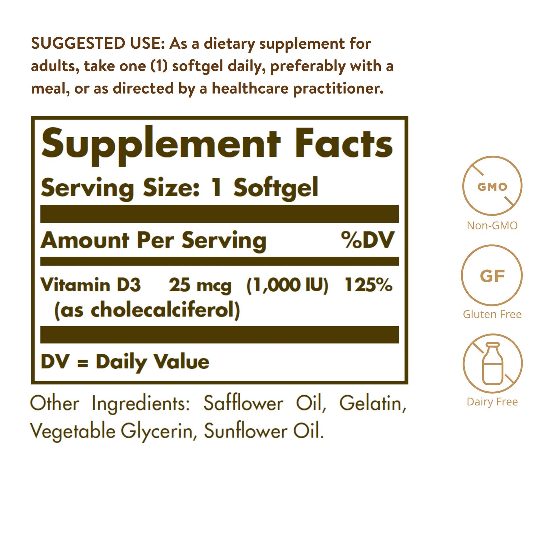 Solgar Vitamina D3 1000 UI cápsulas blandas detalles envase