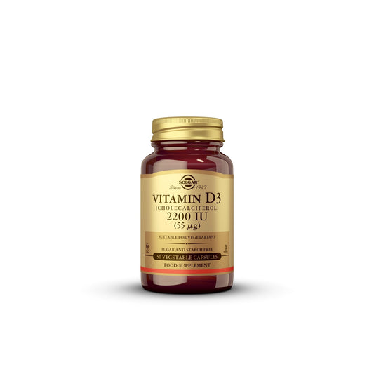 Botella de SOLGAR Vitamina D3 2200 IU en cápsulas vegetales