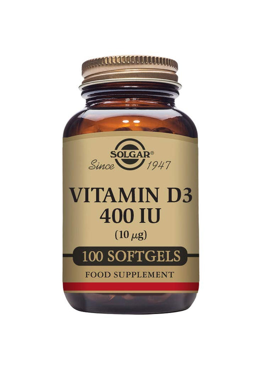 Botella de Solgar Vitamina D3 400 UI - 100 cápsulas
