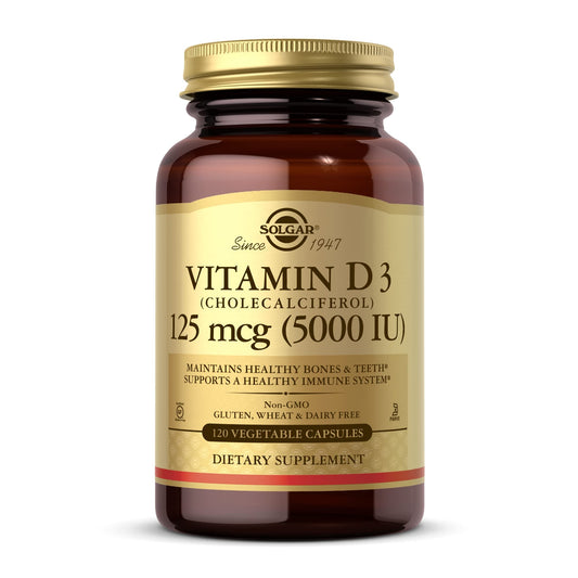 Solgar Vitamina D3 5000 IU cápsulas vegetales para salud ósea