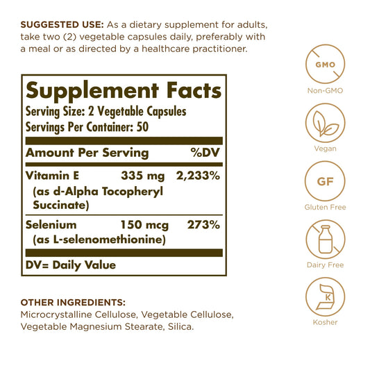Solgar Vitamina E Seca cápsulas vegetales