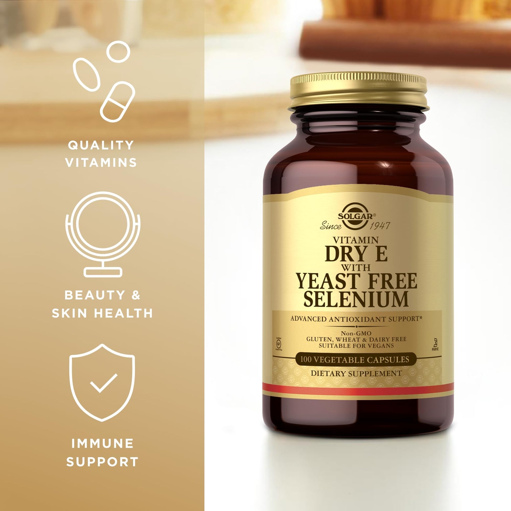 Solgar Vitamina E Seca detalles etiqueta