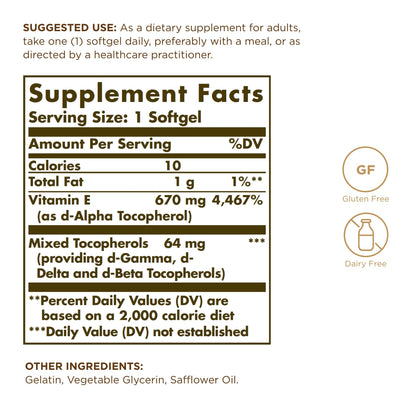Solgar vitamina e softgels envase frontal