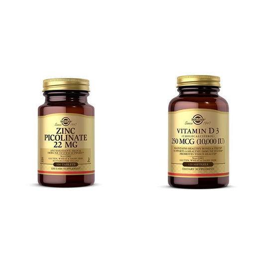 Solgar Zinc Picolinato 22 mg 100 tabletas + Vitamina D3 Cápsulas Blandas