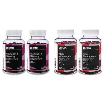 Paquete de gomitas vitamina b12 Solimo sabor frambuesa vegano