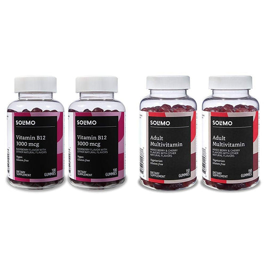 Paquete de gomitas vitamina b12 Solimo sabor frambuesa vegano