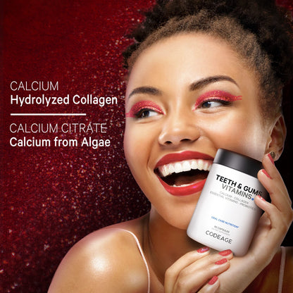 Persona mostrando su sonrisa saludable gracias a las vitaminas y probióticos Codeage para dientes.