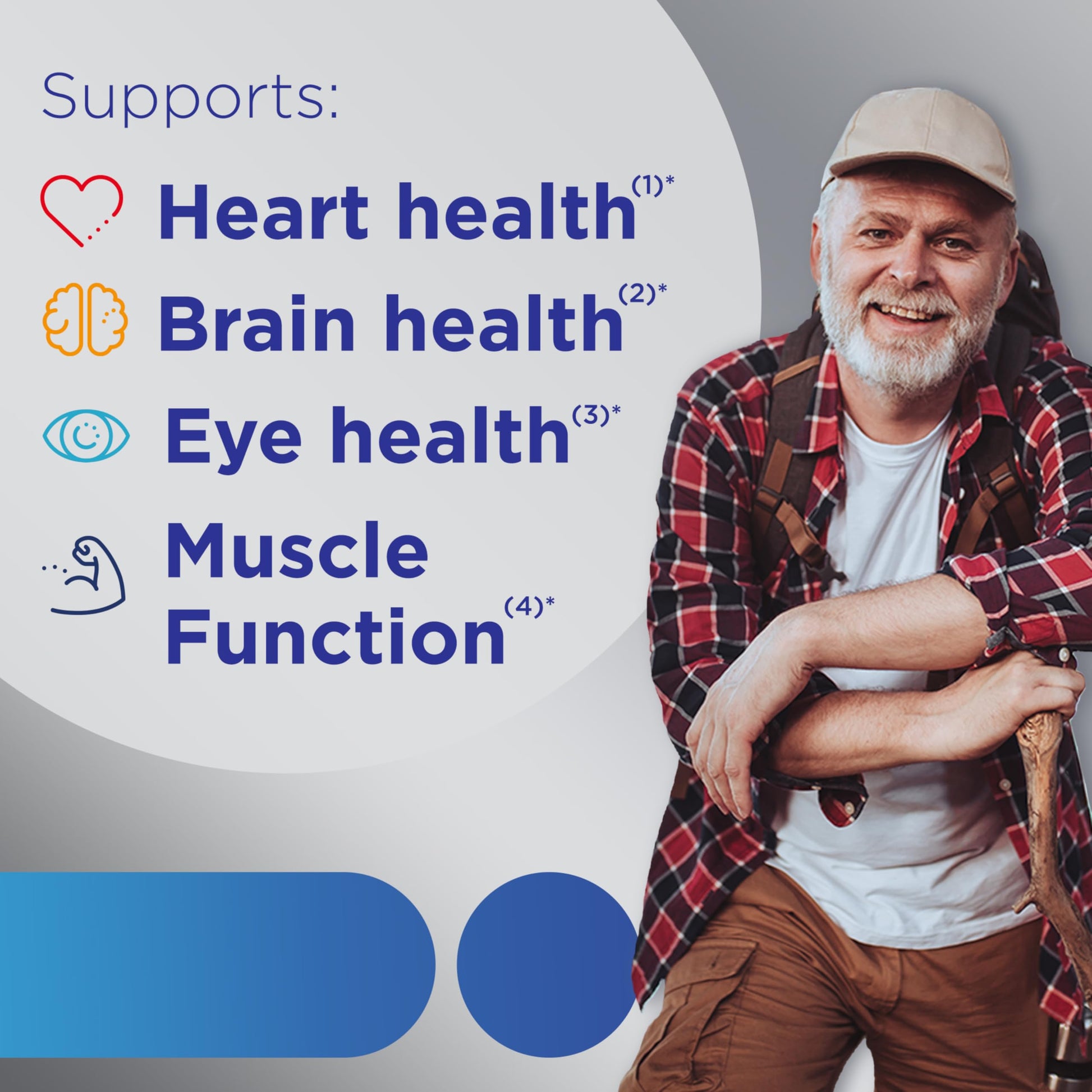 Soporte de salud para corazón, cerebro, ojos y músculos.