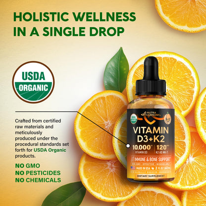 Soporte óseo e inmunológico gotas vitamina D3 K2 sabor naranja
