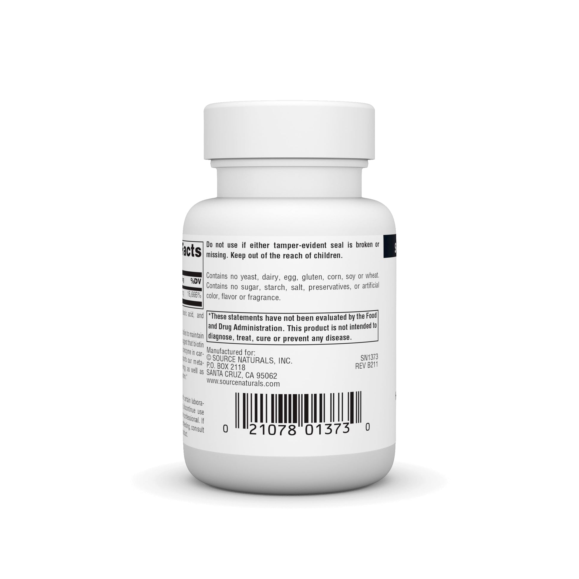 Contenido del suplemento de biotina 5000mcg Source Naturals.
