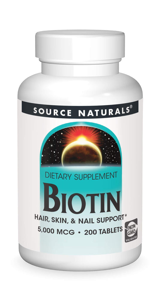 Frasco de Source Naturals Biotina 5000mcg 200 tabletas