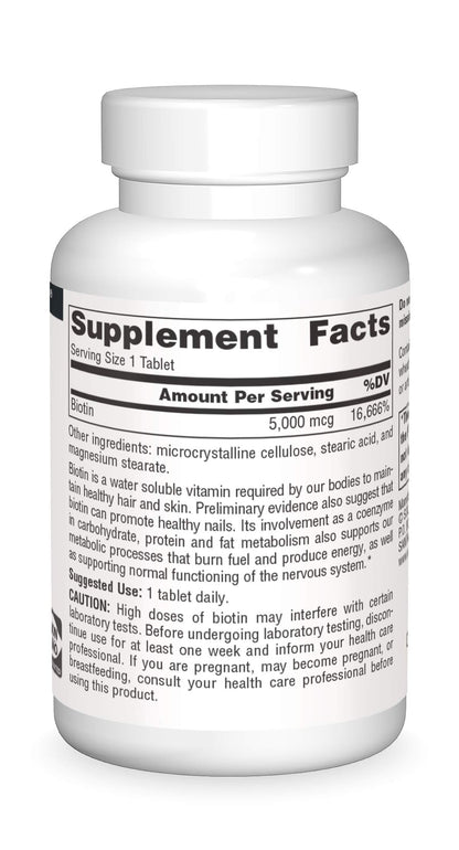 Detalle tabletas Biotina Source Naturals 5000mcg