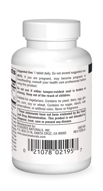 Suplemento Source Naturals con ingredientes y etiqueta
