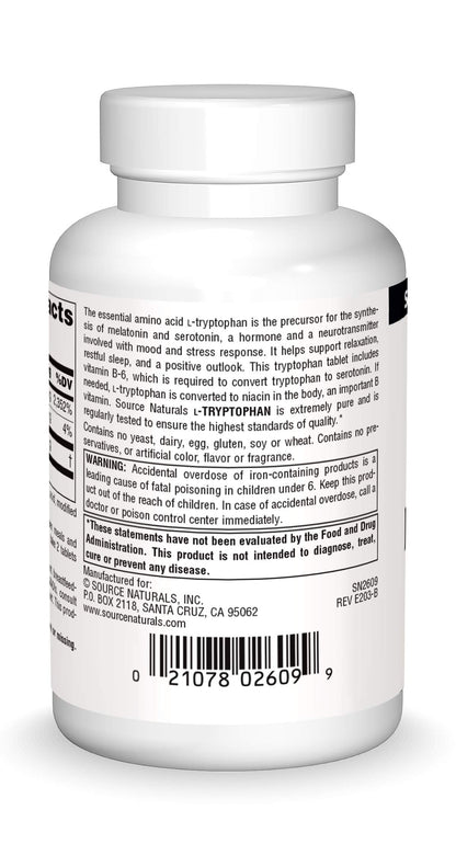 Etiqueta del suplemento Source Naturals L-Triptófano con B6