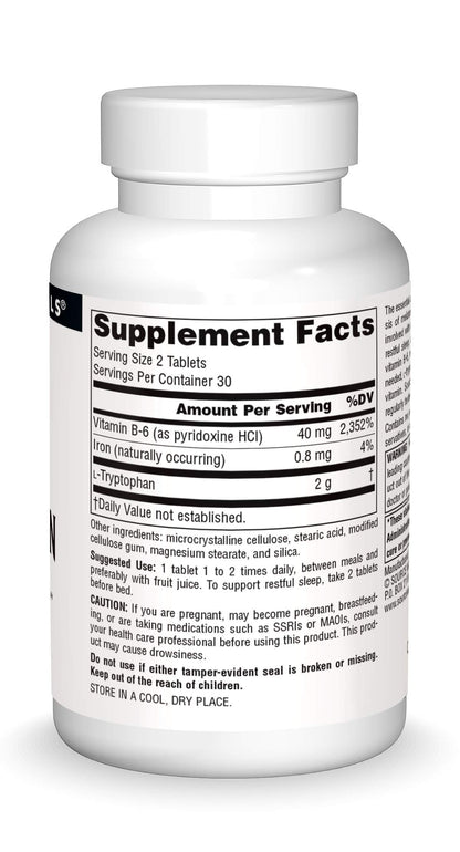 Tabletas Source Naturals L-Triptófano 1000 mg acercamiento