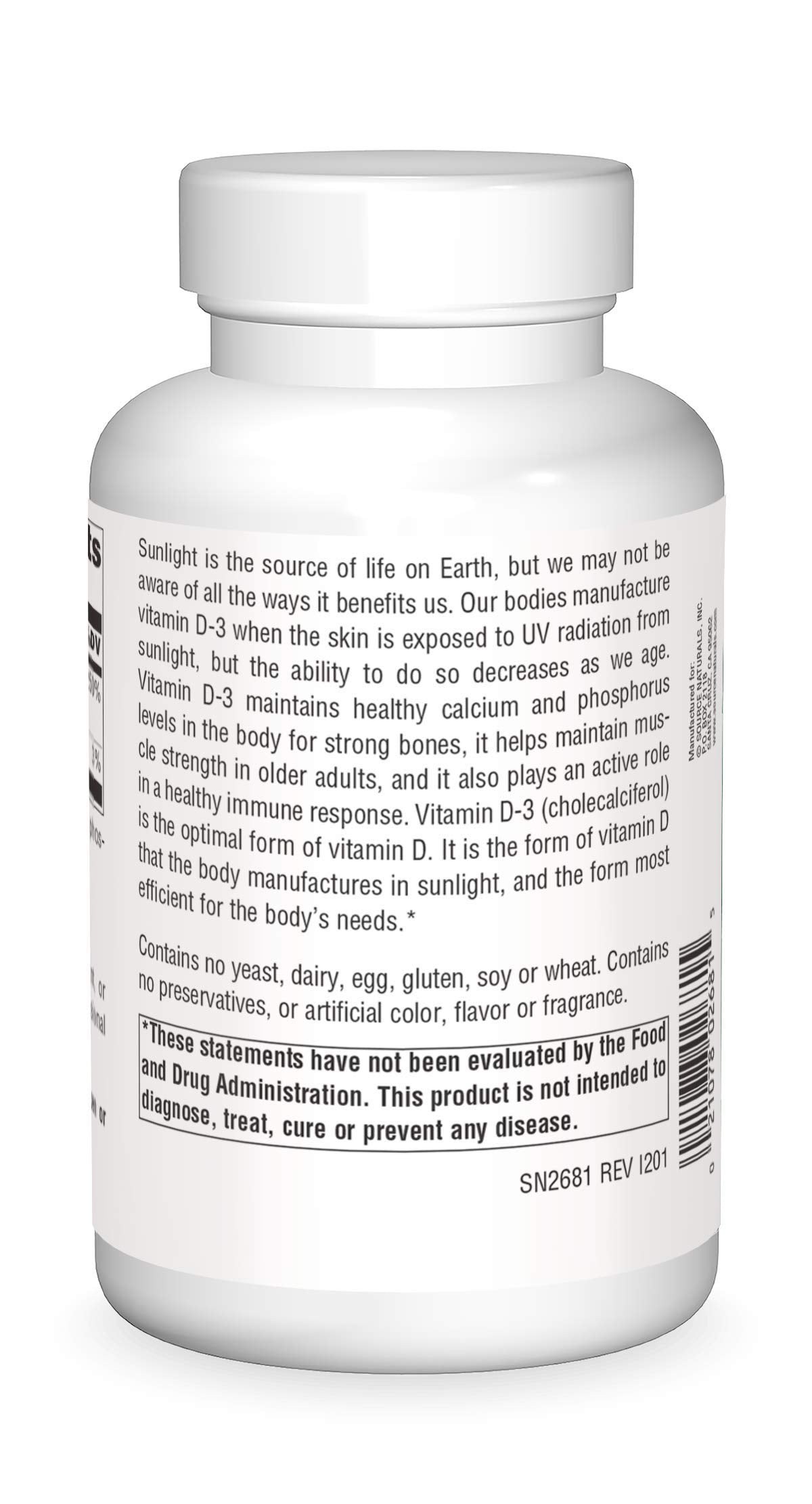 Source Naturals suplemento vitamina D3 caja lateral