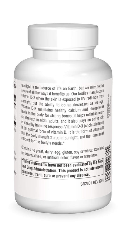 Source Naturals suplemento vitamina D3 caja lateral