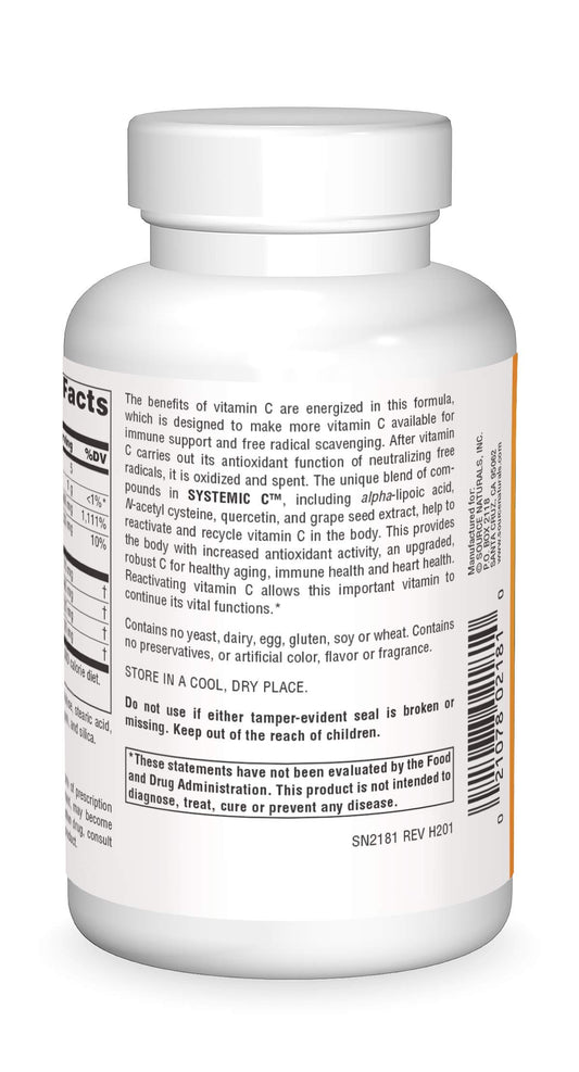 Detalle de tabletas Source Naturals Systemic C 1000 mg
