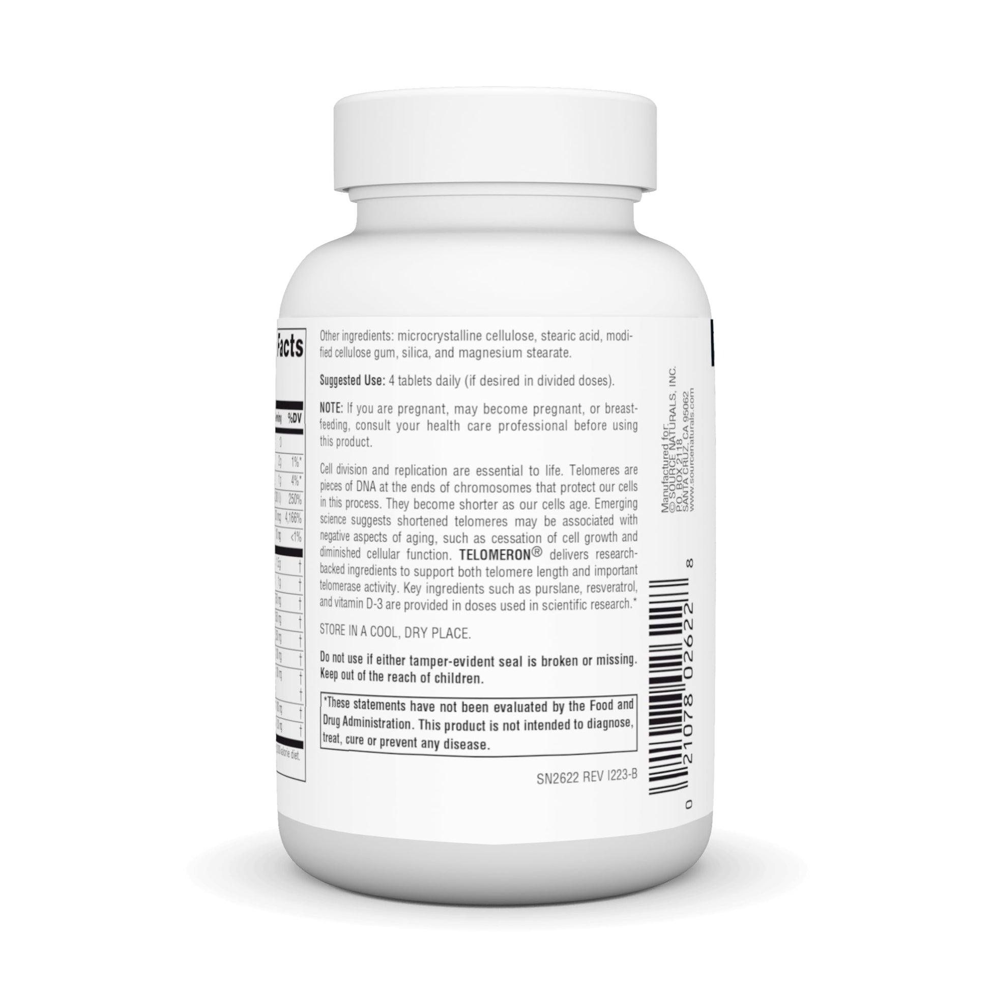 Botella Source Naturals Telomeron 60 tabletas advertencias y uso