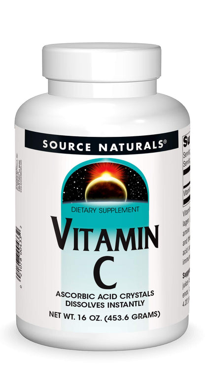 Source Naturals Vitamina C ácido ascórbico 16 oz botella frontal