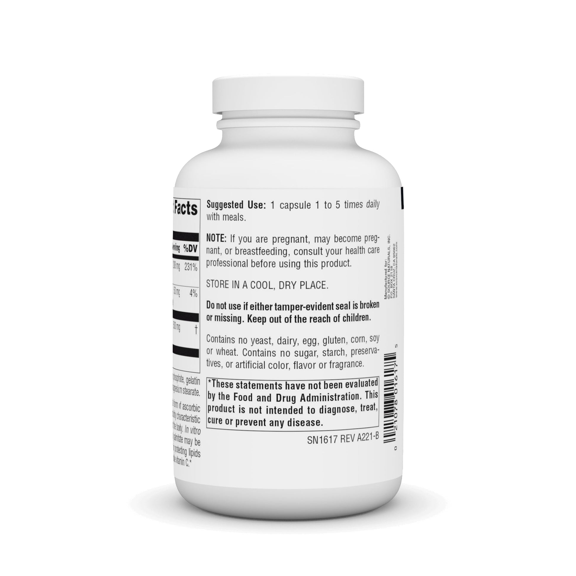 Parte trasera envase Source Naturals vitamina C palmitato de ascorbilo