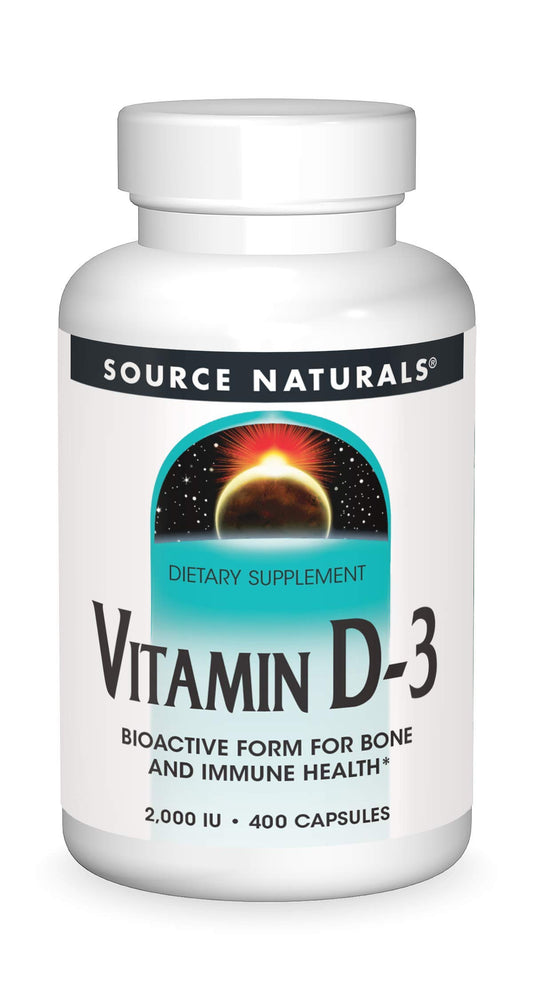Source Naturals vitamina D3 2000 UI frasco frontal