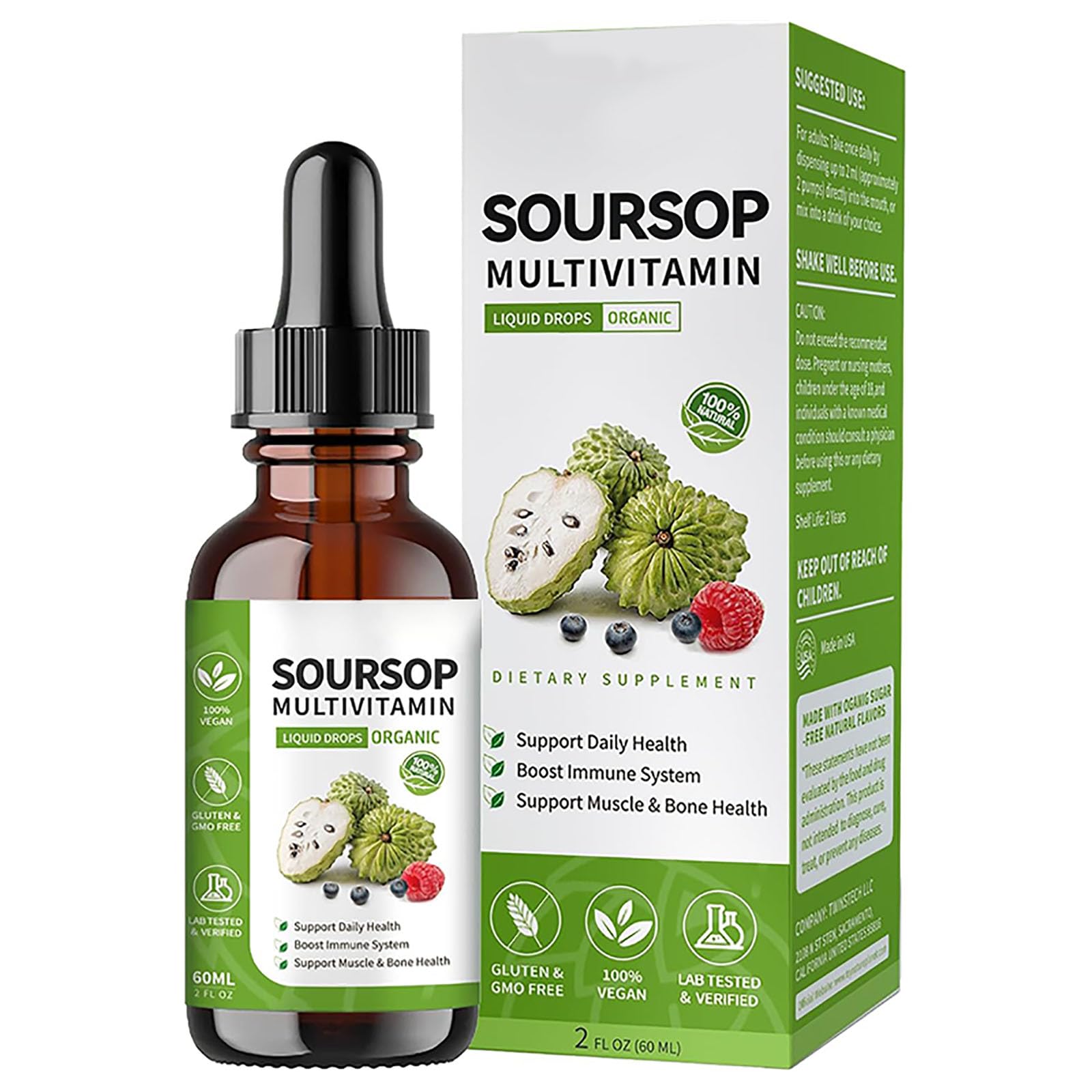 Frasco de Soursop Graviola 60ml para salud diaria.