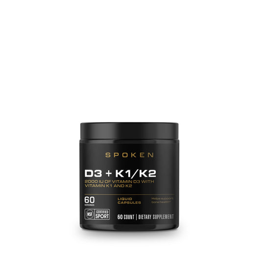 Frasco de Spoken vitamina D3 con K1 y K2 para huesos fuertes