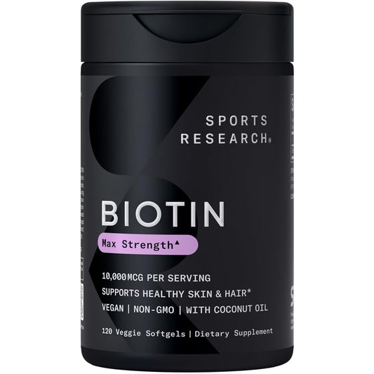 Sports Research biotina vegana 10000 mcg con aceite de coco