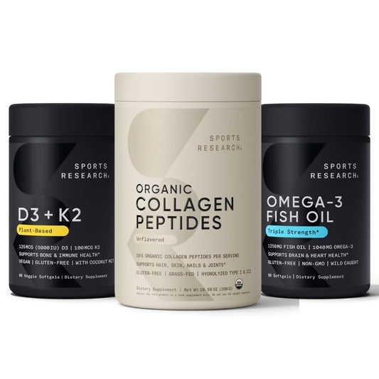 Suplemento Sports Research con vitamina D3 K2 y colágeno orgánico