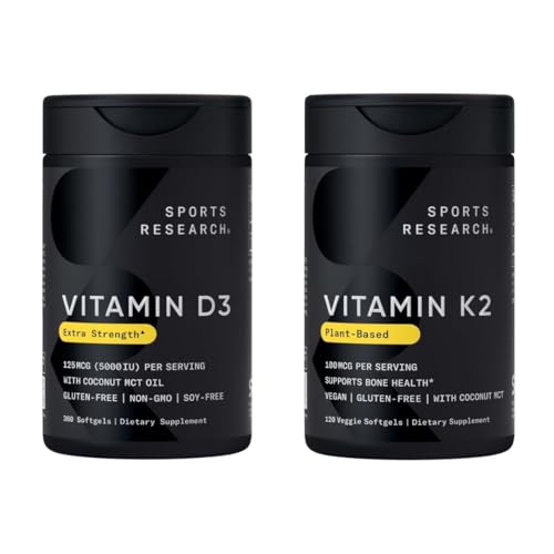 Paquete Sports Research con Vitamina D3 y K2 para huesos fuertes