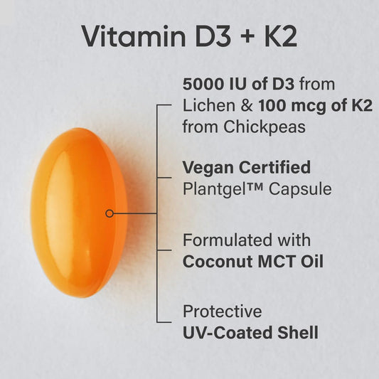 Cápsulas blandas vitamina D3 y K2 con aceite mct de coco