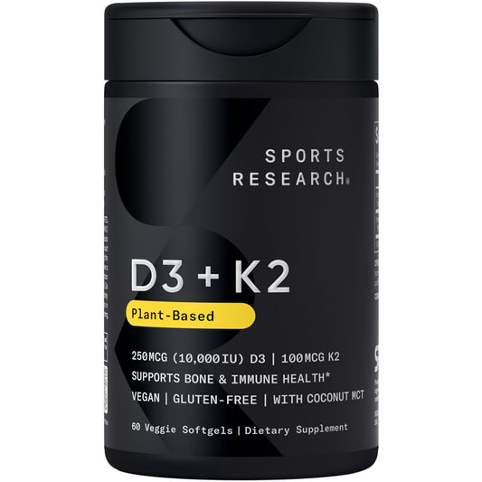 Sports Research vitamina D3 vegana con K2 cápsulas blandas envase