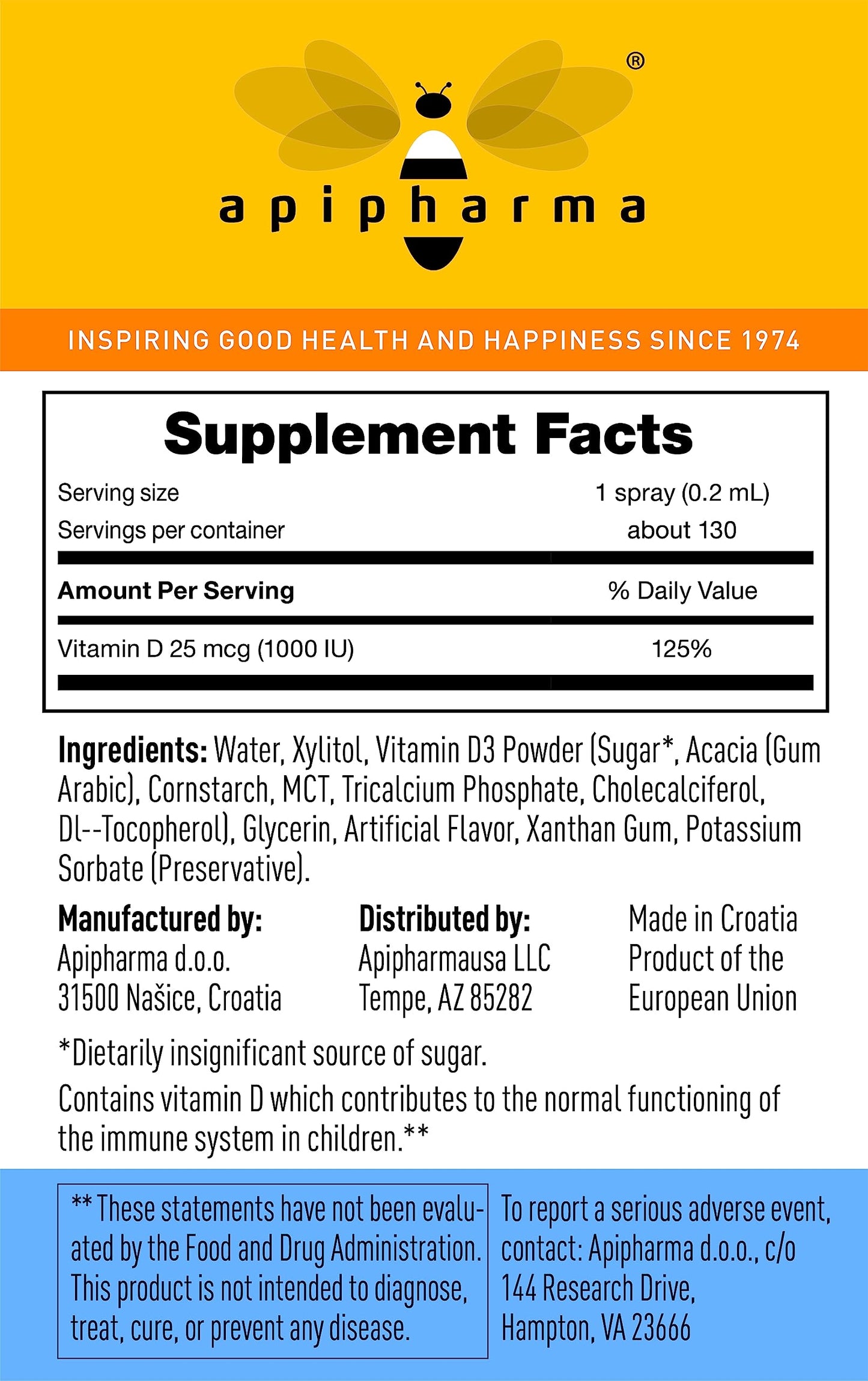 Spray fácil vitamina D3 apipharma para uso infantil