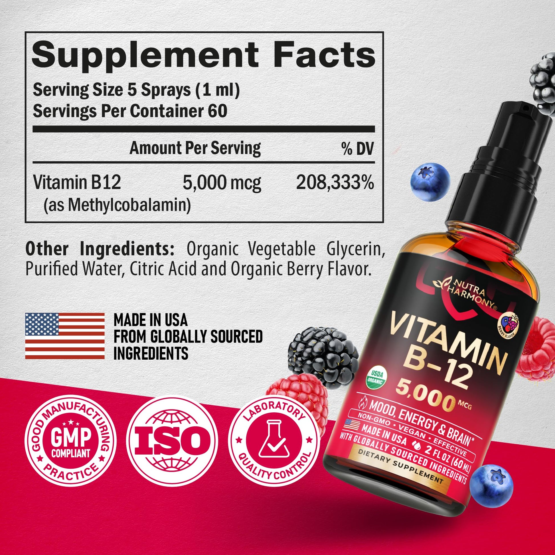 Spray líquido vitamina b12 orgánica para salud mental y energía alta