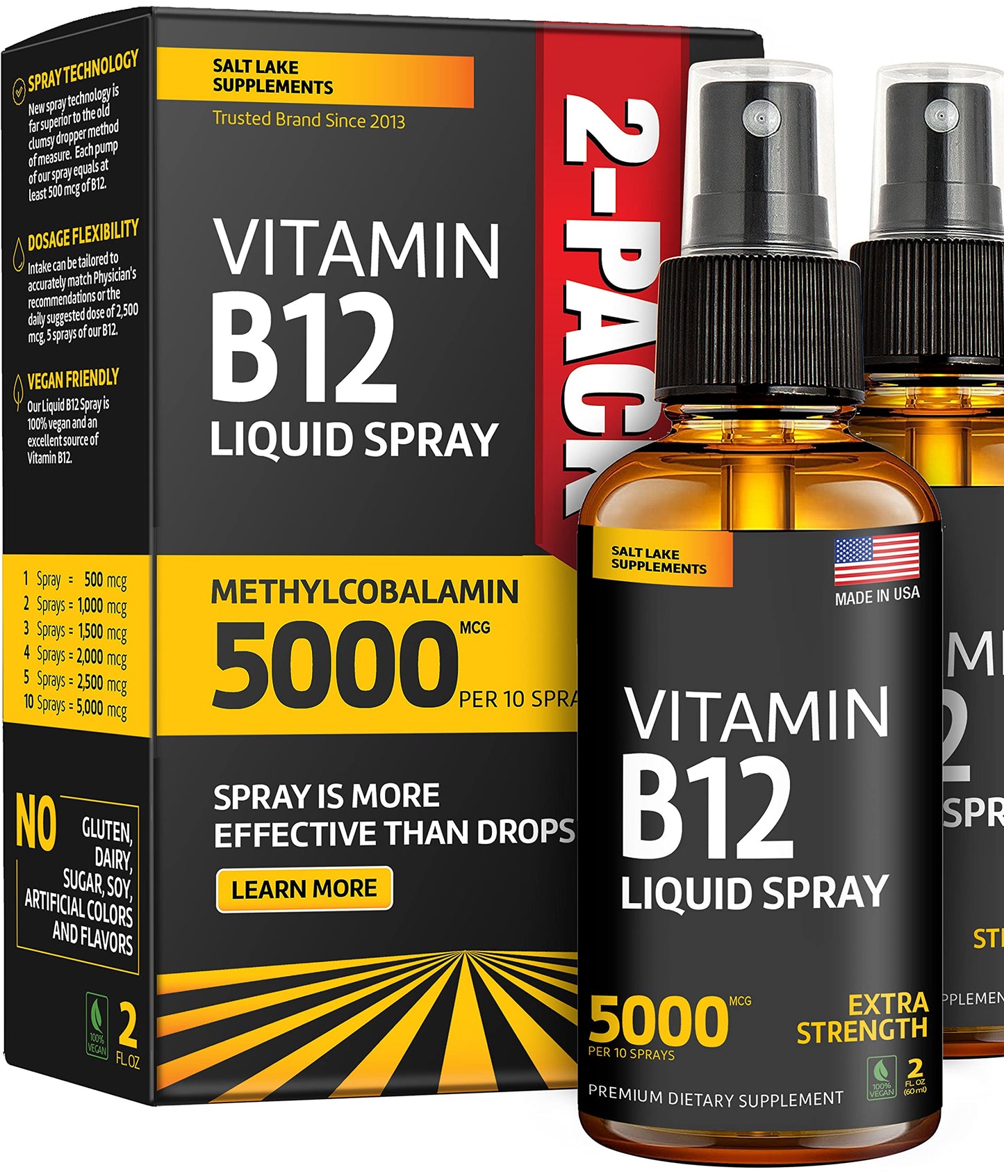 Spray líquido vitamina B12 sublingual Salt Lake suplemento 2 pack