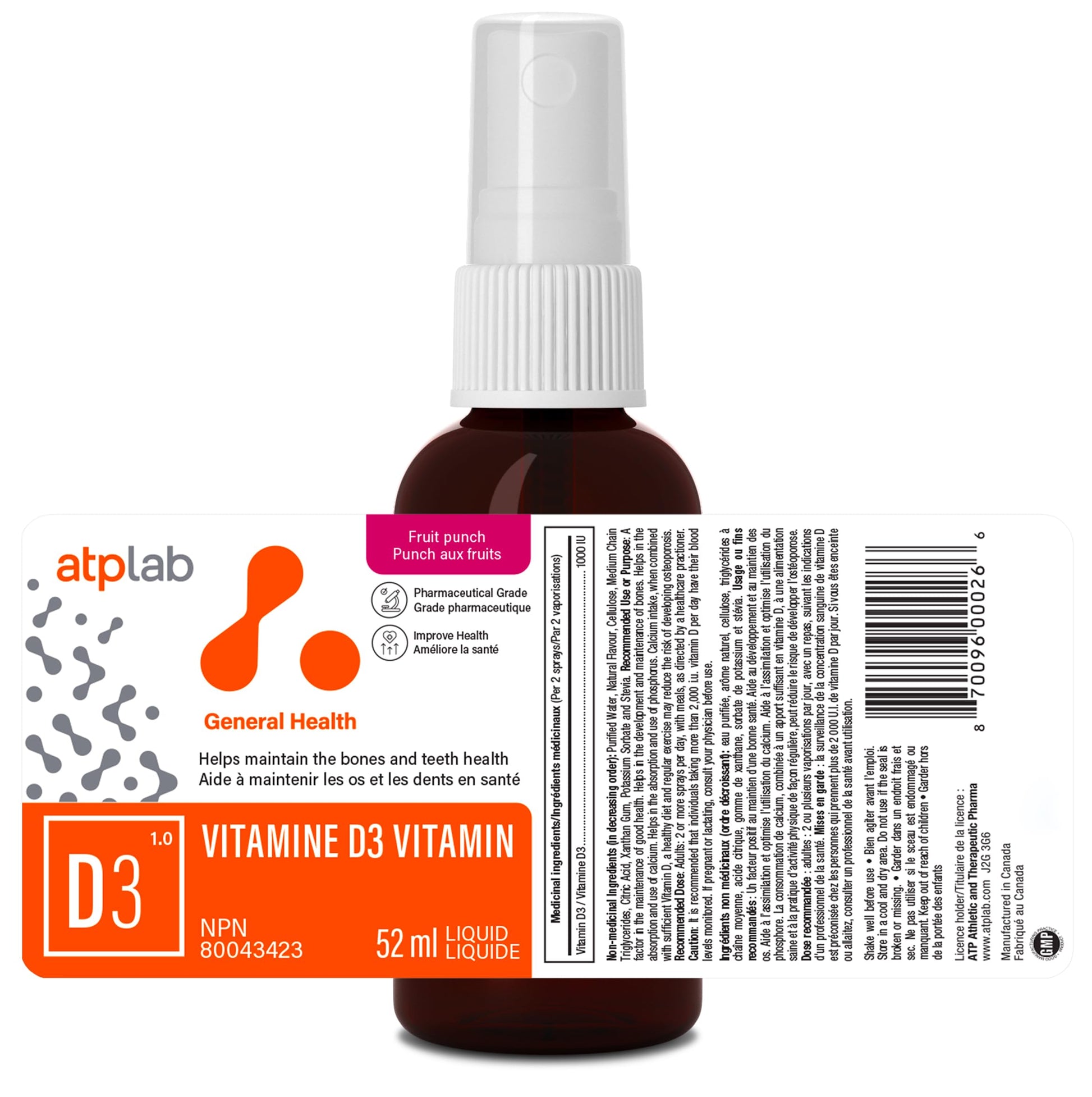 Spray oral vitamina d3 presentación botella 52 ml ATP LAB