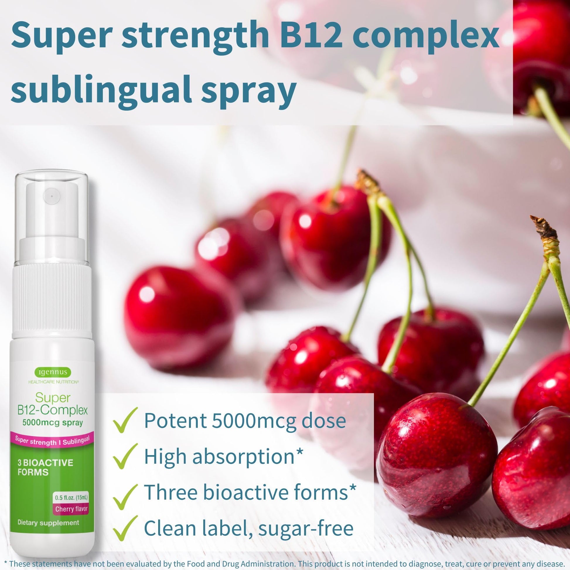 Spray sublingual B12 complejo superpotente 5000mcg sabor cereza