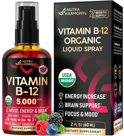 Spray sublingual B12 orgánica 5000mcg NUTRAHARMONY botella roja