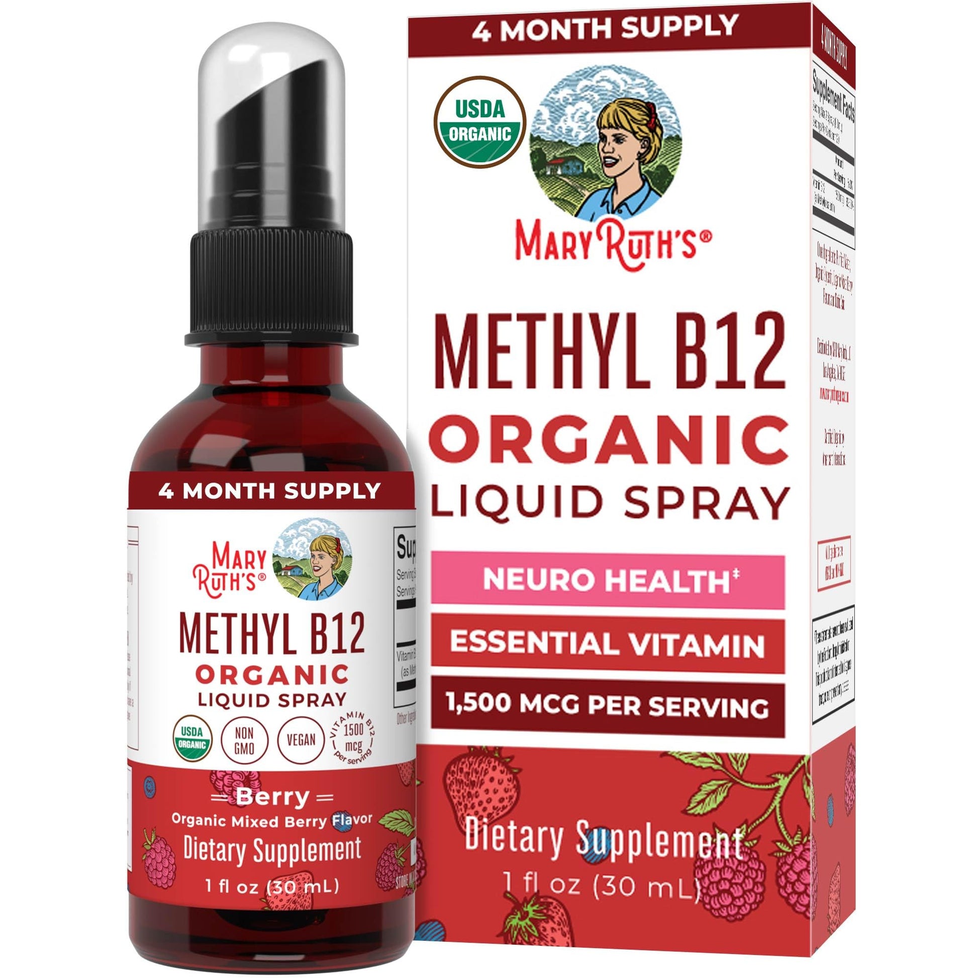Spray vitamina b12 vegano maryruth con sabor a baya